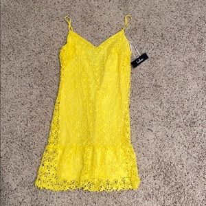 bright yellow, tight floral dress
